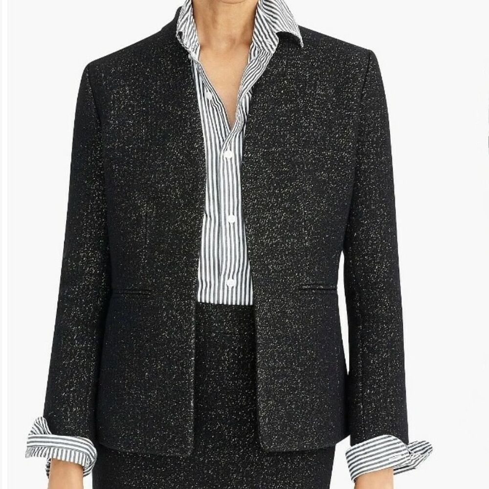 J.Crew Going Out Tinsel Tweed Blazer Jacket Black Wool Gold Metallic Sparkle 00